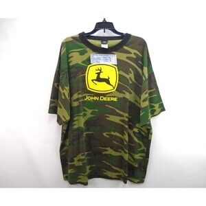 John Deere Men's Shirt 2XL Tractor Camouflage Cotton Yellow Logo